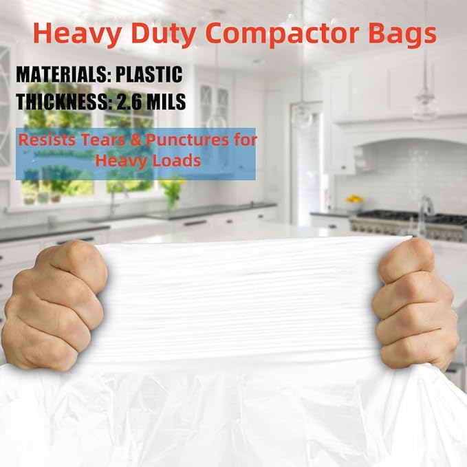 20pcs 15Gallon W10165294RB Trash Compactor Bags,for 15" Rectangular Compactors,for Small Spaces/RV/Camping/kitchen(Ties Included, White)