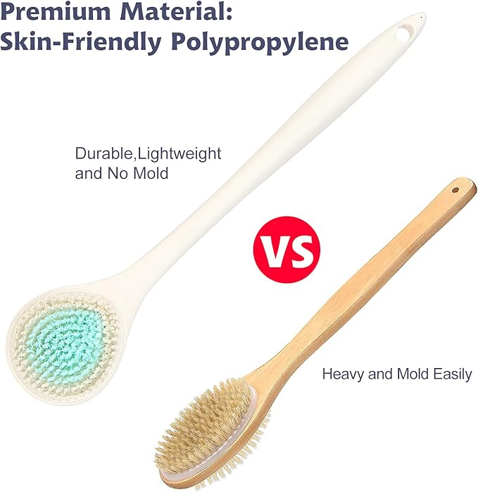 BEDELITE Back Bath Brush Long Handle for Shower of 2 - Soft Shower Brush for Men & Women,Back Brush Scrubber - 16.4" Long Skin Exfoliator for Body Bath Scrubber（2 Pack, Pink & Ivory）