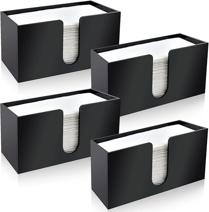 4Pack Black Acrylic Countertop Paper Towel Dispenser, Napkin Dispenser, Multifold Acrylic Paper Towel Dispenser for Z Fold C Fold Trifold Paper Towels for Bathroom Toilet Kitchen Restaurant (4)