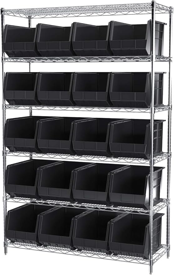 Akro-Mils 30260 AkroBins Plastic Storage Bins, Space-Saving Stackable Bins for Garage, Pantry, Craft Organization, 18" x 11" x 10", Black, 6-Pack