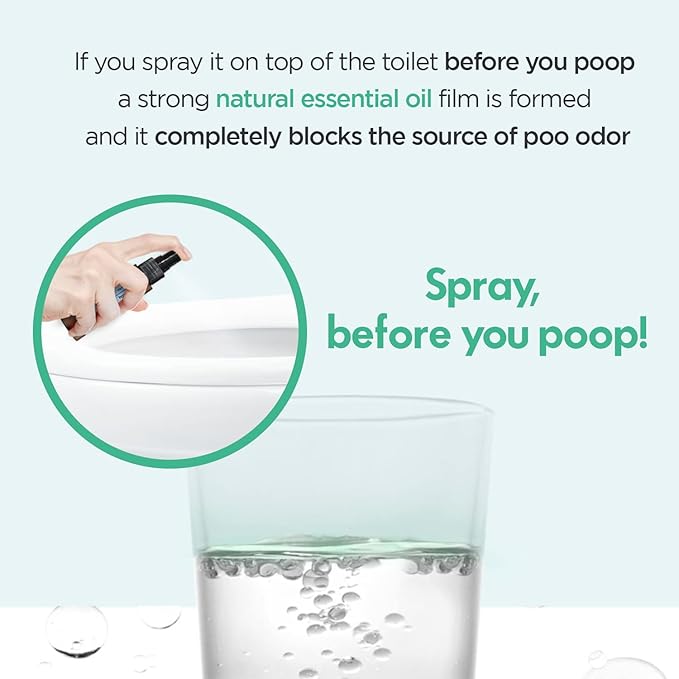 Pre-Poop Aromatic Bathroom Toilet Spray, Potty Deodorizer, Neutralize Bad Odors - Fresh Eucalyptus and Bergamot Scent (1.69 fl.oz. 2 Pack)