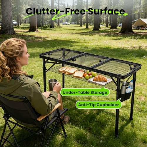 WildFinder Folding Grill Table, 3x1.3 FT Portable Camping Table, Foldable