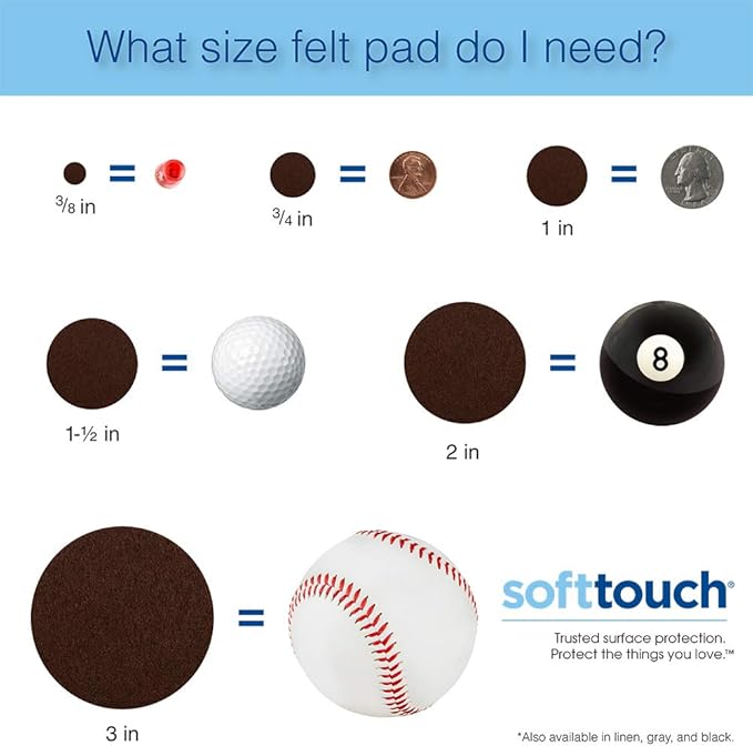 SoftTouch Heavy-Duty Felt Furniture Pads – 2" Round Self-Adhesive Floor Protectors for Hardwood, Tile & Laminate – Scratch-Resistant, Linen, 6 Pack