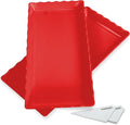 KAQAHIDO 17" x 8" x 1.5" Red Serving Tray Set, Wave Edge Melamine Platters for Cookie, Appetizer, Charcuterie, Snack, Dessert, Party Food Display, Stackable, Set of 2
