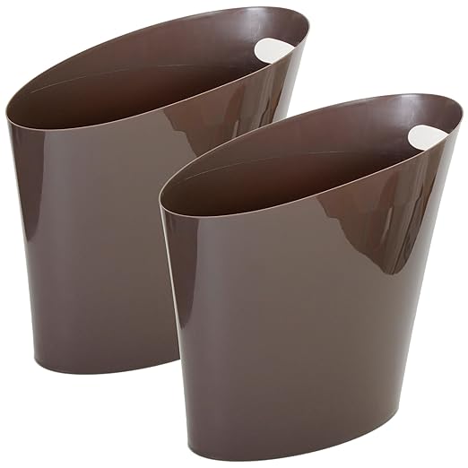 Youngever 2 Gallon Slim Trash Can, Plastic Garbage Container Bin, Small Trash Bin with Handles for Home Office, Living Room, Study Room, Kitchen, Bathroom (2 Pack) (Brown)