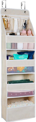 Univivi 5-Shelf Over Door Hanging Organizer Fabric Door Storage with 4 Large Pockets and 3 Small PVC Pockets Wall Mount Hanging Storage Organizers for Baby Nursery (Beige Pattern)