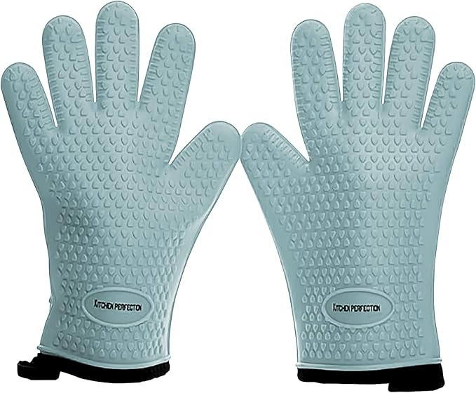 KITCHEN PERFECTION XL Silicone Smoker Oven Gloves for Women -Extreme Heat Resistant BBQ Gloves -Handle Hot Food Right on Your Grill Fryer&Pit|Waterproof Grilling Cooking Mitts|Superior Set+3 Bonuses