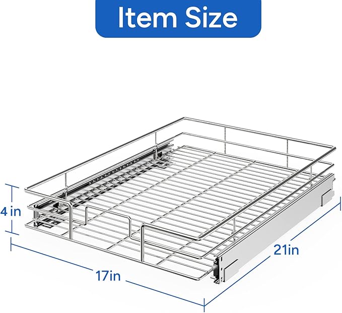 ROOMTEC Pull Out Cabinet Organizer, Cabinet Pull Out Shelves 17" W x 21" D, Heavy Duty Cabinet Drawers Slide Out Kitchen Cabinet Organizers Storage Shelf