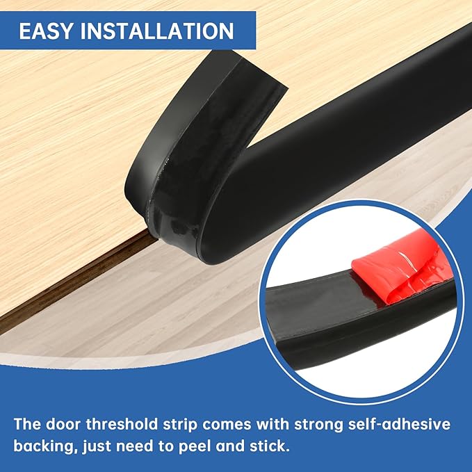 Vinyl Door Threshold Flooring Transition Strip Self Adhesive Carpet Edging Strip for Laminate Doorway Edge Threshold from 1/5" to 2/5" (Black, 6.6 Ft)