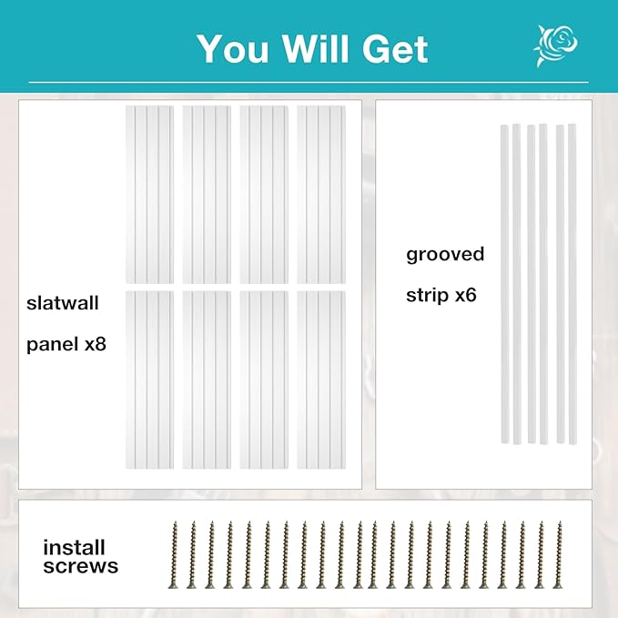 NeatiEase Slatwall Panel Wall Storage Systems, 4 x 8ft Slat Wall Paneling Garage Wall Organizer, Heavy Duty Wall Mounted PVC Wall Rack (White)
