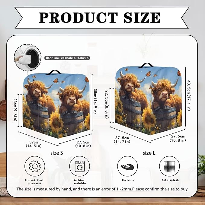 Kitchen Aid Stand Mixer Covers Highland Cow Sunflower Kitchen Appliance Dust Covers Protective Compatible with 4.5-5 Quart Kitchen Aid Stand Mixer