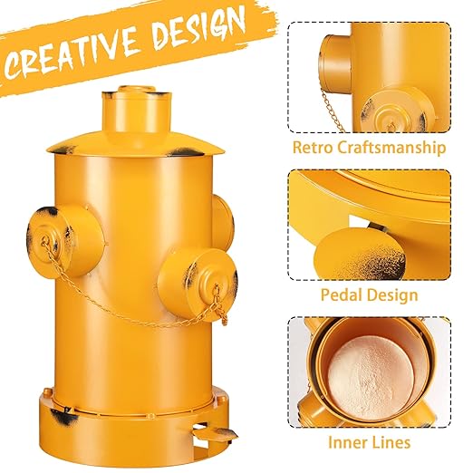 Hoolerry Fire Hydrant Trash Can Retro Creative Garbage Can with Inner Bucket Large Capacity Wrought Iron Pedal Trash Can Indoor Outdoor Waste Bins for Park Garden Kitchen Garbage (Yellow, Large)