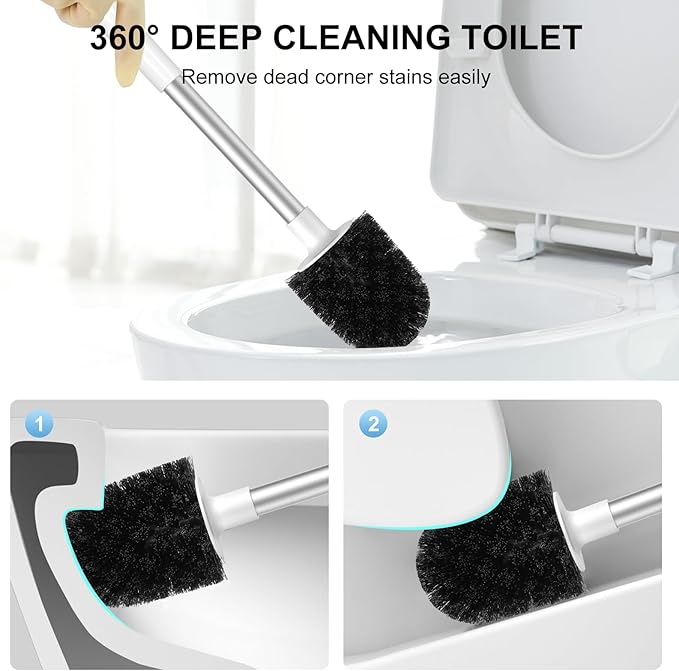 SetSail Toilet Brush 4 Pack Toilet Bowl Brush and Holder Toilet Cleaner Brush with Nylon Bristles Ventilated Toilet Brushes for Bathroom with Holder for Toilet Scrubber Cleaning, White & Grey
