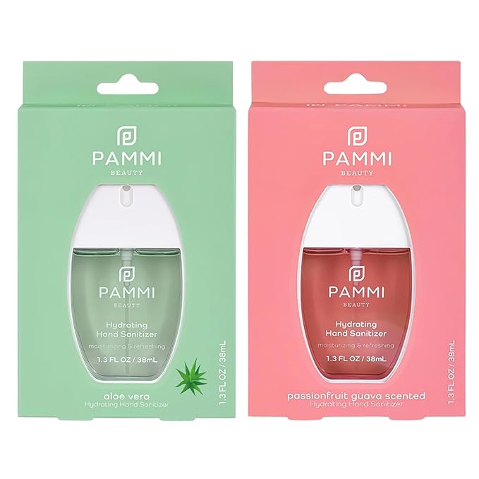 PAMMI Power Mist Hydrating Hand Sanitizer Spray, Portable Travel Size Pocket Hand Sanitizer, Scented Handsanitizer Mini Spray For Car - 600 Sprays (2 Packs (Aloevera, Guava))