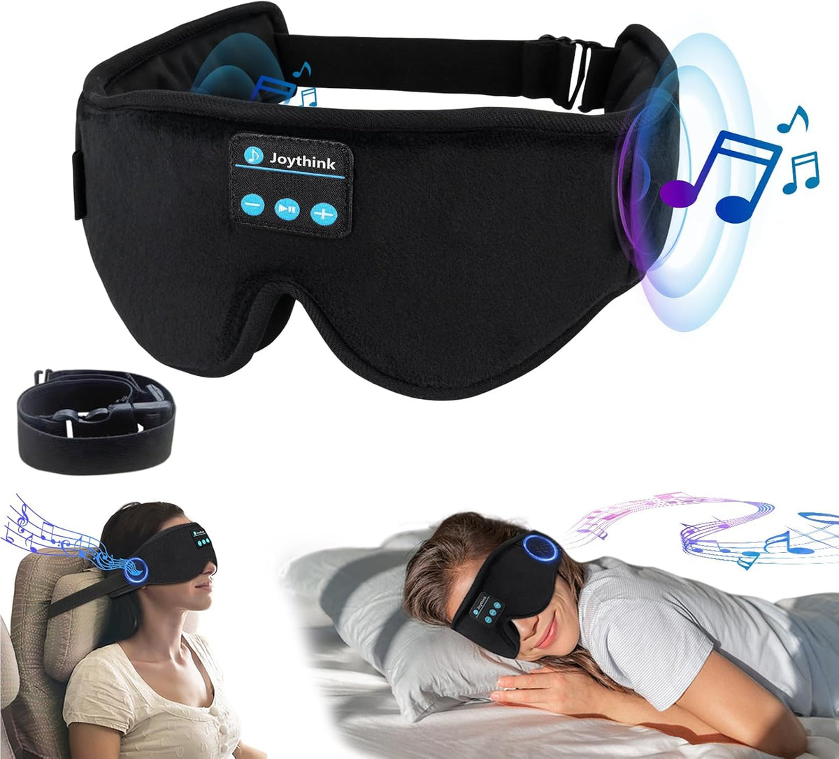 Joythink Sleep Headphones Headband Sleep Mask Eye Mask 3D Deep Bluetooth for Sleeping Blackout Washable Music Eye Cover with Speaker Microphones Black