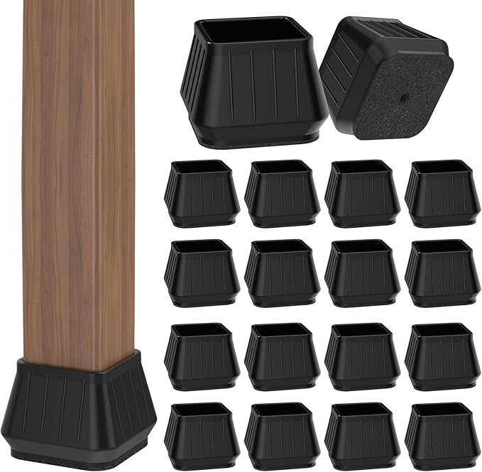 24PCS Square Chair Leg Floor Protectors for Hardwood Floors, Thicken Rubber Chair Leg Cap Covers, Non Slip Furniture Leg Pads to Protect Wood Tile Floors from Scratches and Reduce Noise