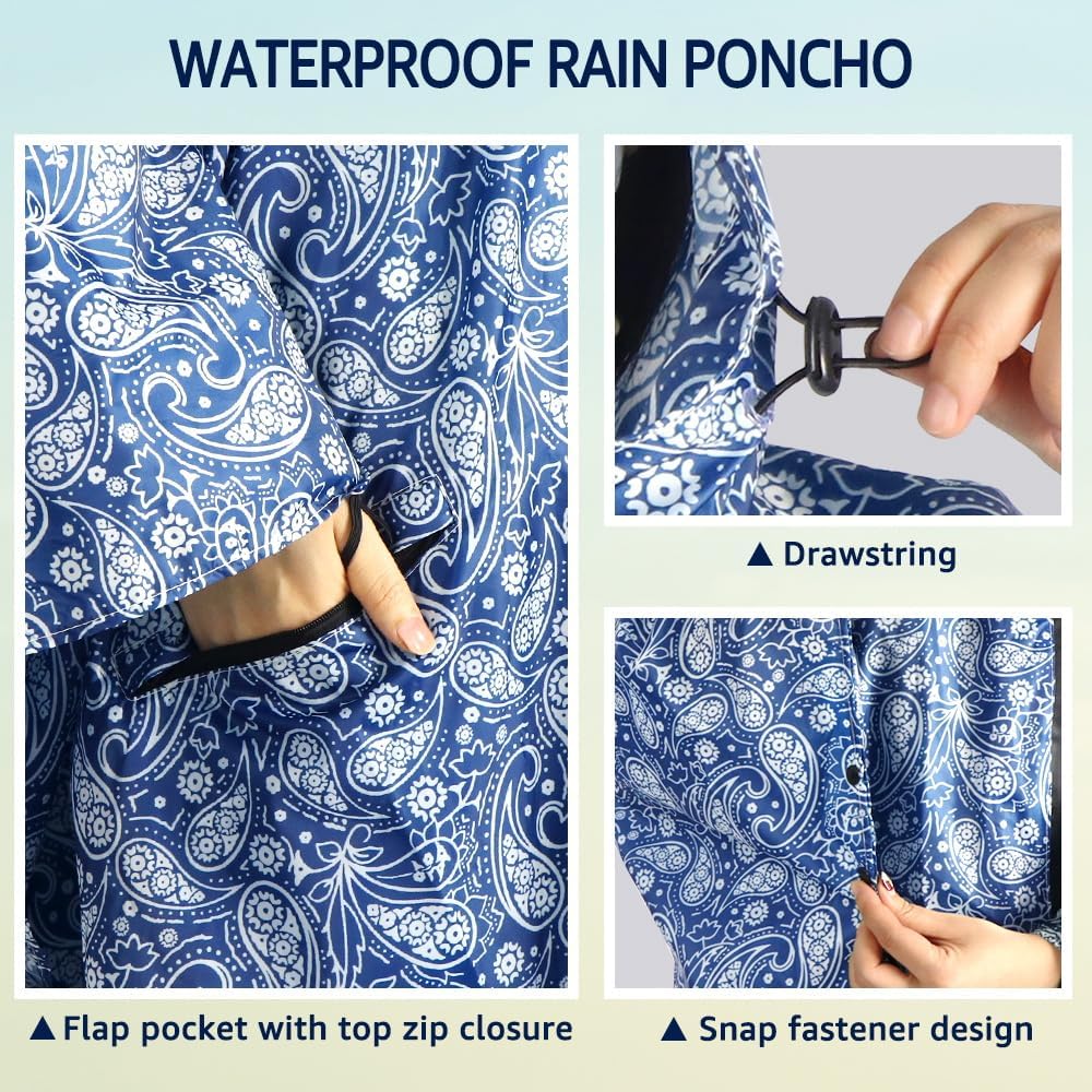 ANYOO Waterproof Rain Poncho Lightweight Reusable Hiking Hooded Coat Jacket for Outdoor Activities