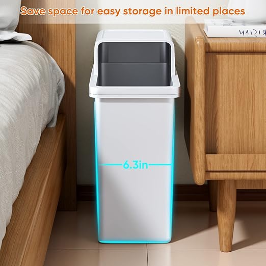 JOYBOS Bathroom Trash Can, Small Dogproof Garbage Can with Lid 14 Liter Slim Plastic Bin 4 Gallon Waste Basket for Bedroom Office Trashcan RV Narrow Place,White