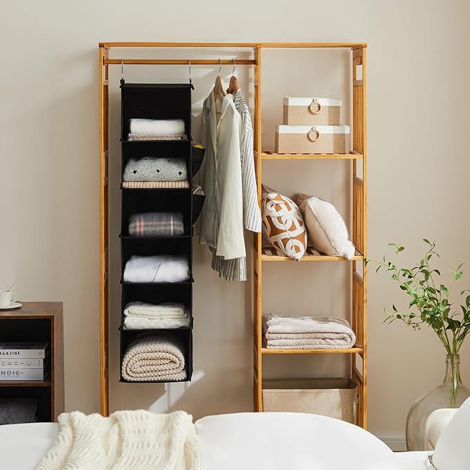 YOUDENOVA Hanging Closet Organizers and Storage, 6-Shelf Hanging Closet Shelves, Black
