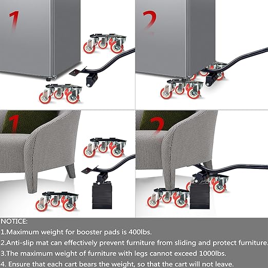 Furniture-Dolly-Furniture-Movers-with-5-Wheels, Furniture Sliders Large Size Carbon Steel Panel Lifter Tool for Moving Heavy Furniture, Furniture Dollies with 2 Brakes, Max Capacity 3335 Ibs