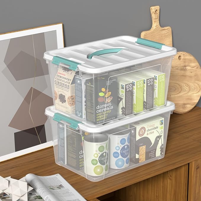 Xyskin 6 Pack 14 Quart Stackable Plastic Storage Bins with Lids and Latching Buckles, Storage Latch Box/Bins, Clear