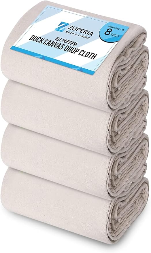 ZUPERIA Canvas Drop Cloth for Painting (Size 4' x 15' Feet Pack of 4) Painters Drop Cloth for Painting, Furniture & Floor Protection All Purpose Thick Canvas tarp with Double Stitched Edges