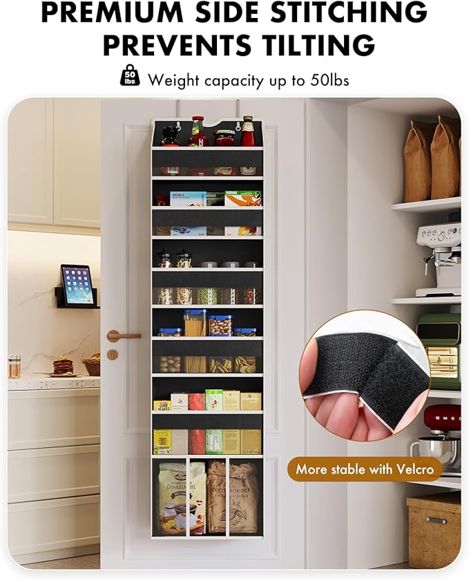 Over The Door Organizer Storage - 50lb Heavy Duty 6 Shelf Over Door Organizer Hanging Space Saving Perfect for Bedroom Bathroom Dorm Nursery (Black)