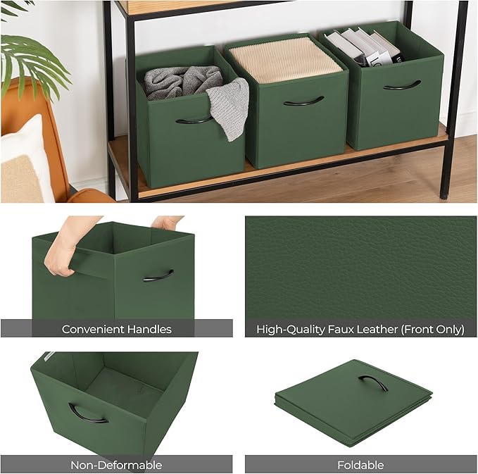 StorageWorks Green Storage Cubes, 11 Inch Cube Storage Bins with Handle, Cube Storage Organizer Bins for Shelves and Closet, Collapsible Storage Bins, 4-Pack