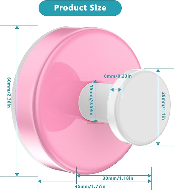 Suction Cup Hooks for Shower,Removable No Drill Towel Hooks,Upgraded 15 lbs Strong Suction hooks for Bathroom Tile,Shower Wall,Glass Door,Kitchen-Loofah,Coat,Stainless Waterproof-Pink White 4 Pcs