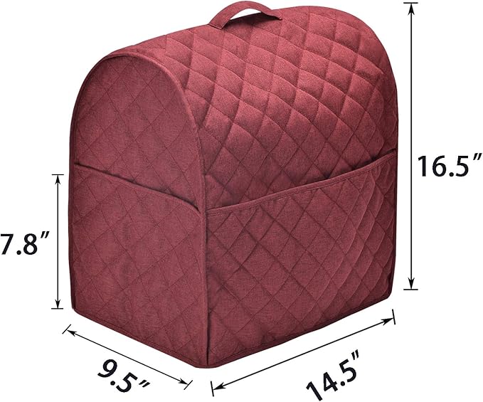 Stand Mixer Dust Cover with 3 Pockets Compatible with KitchenAid Tilt Head, Easy Cleaning,Can Ironable (Red Wine, Fits for 6-8 Quart)