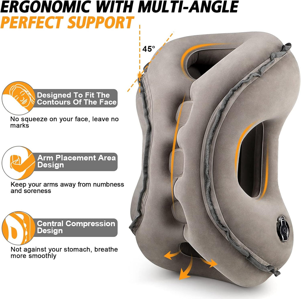 Inflatable Travel Pillow,Multifunction Travel Neck Pillow for Airplane to Avoid Neck and Shoulder Pain,Support Head,Neck,Used for Sleeping Rest, Airplane and Home Use,with Eye Mask, Earplugs,Gray