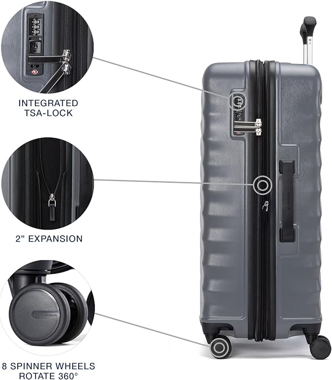 Travelpro Maxlite Air V2 Hardside Expandable Checked Luggage, 8 Spinner Wheels, Lightweight Hard Shell Suitcase, TSA lock, Shadow Grey, Checked Medium 25-Inch