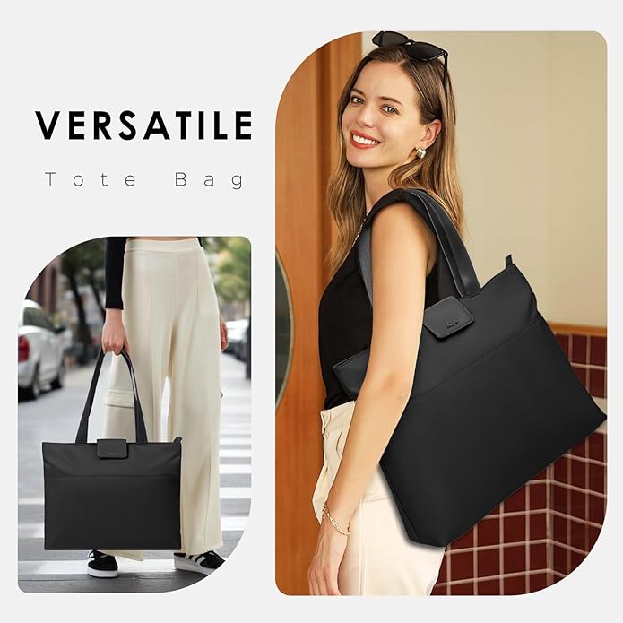 SIMTOP Tote Bag for Women with Magnetic Pocket Water Resistant Polyester 16.2" Laptop Compartment for Travel, Office, Daily