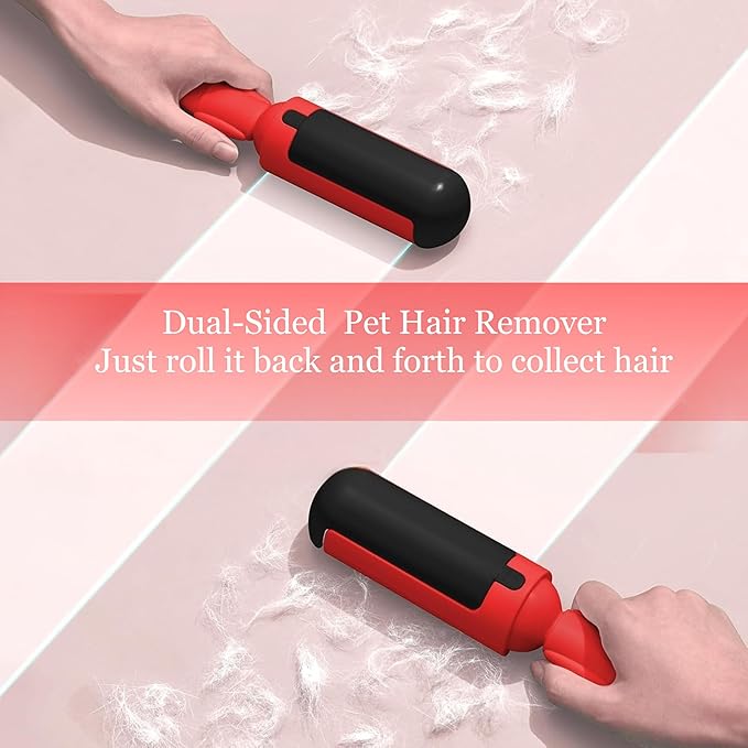 Dog Pet Hair Remover Roller - Reusable Lint Roller Pet Hair Removal Tool for Dog&Cats - Portable Sticky Lint Roller for Clothes, Couch, Bed, Car, Furniture – Travel-Friendly (Red/Black)
