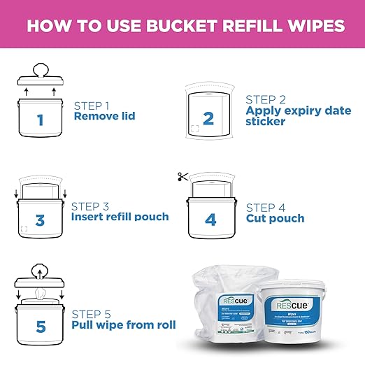 REScue One-Step Disinfectant Cleaner & Deodorizer Wipes for Vet Use – Cleaner for Kennels, Litter Boxes, Vet Offices, Pet Grooming Surfaces – Extra Large Wipes, 160-Count Bucket Refill (4 Pack)