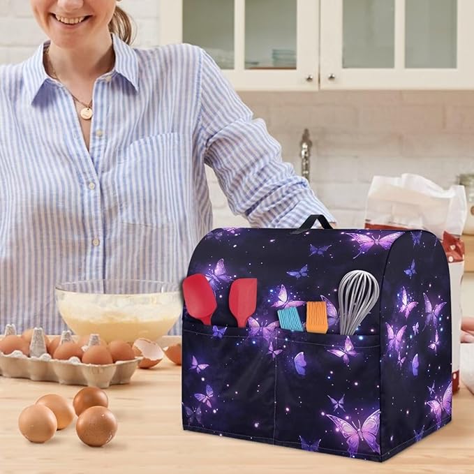 Generic Purple Butterfly Mixer Cover, Kitchen Stand Mixer Cover, Dust Protection, Washable, Waterproof, Drawstring Closure, 17x10.8 inches