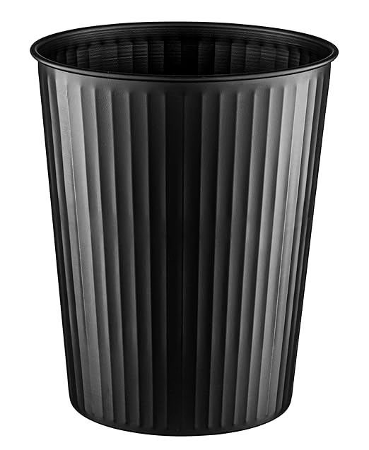 Monarch Abode Black Handcrafted Ridge Embossed Metal Wastebasket for Home Office, Decorative Waste Basket, Modern Bathroom Garbage Can, Durable & Decorative Trash Bin, Black Trash Can