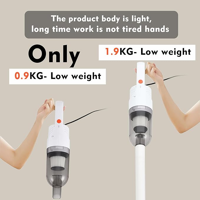 6-in-1 Lightweight Stick Vacuum Cleaner with 100W Powerful Motor, Mini Portable Household Handheld Vacuum Cleaner for Domestic Hard Floors, Carpets and Pet Hair(White Corded)