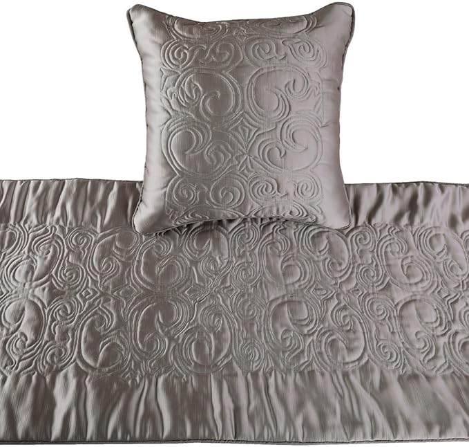 The HomeCentric Decorative Silver Queen 74 x 18 inch Bed Runner Without Pillow Cover, Satin Quilted Bed Scarf, Abstract Modern - Silver Soft