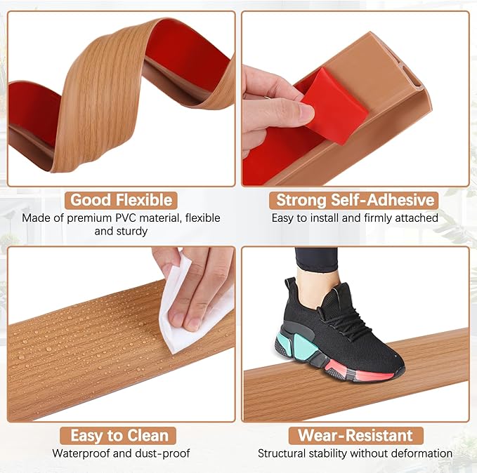 Vinyl Door Threshold Flooring Transition Strip Self Adhesive Carpet Edging Strip for Laminate Doorway Edge Threshold from 1/5" to 2/5" (Yellow Wood Grain, 3.3 Ft)