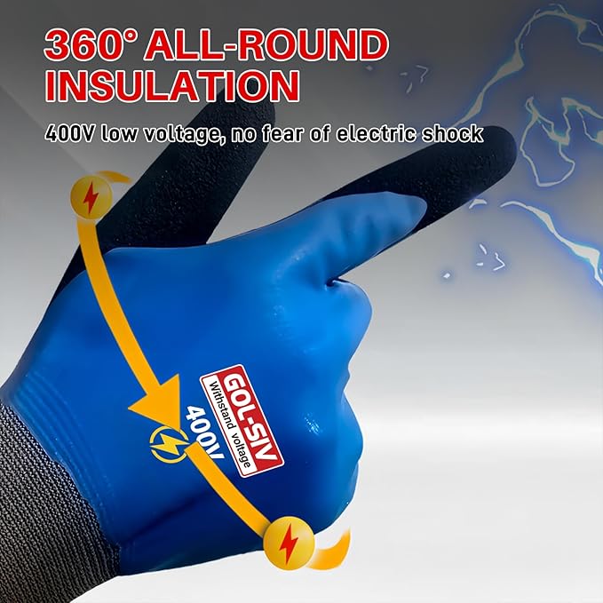 Double Insulated Electrical Gloves,400V Low Voltage Electrician Safety Gloves,Rubber Non Slip Work Gloves For Men (Blue,Large)