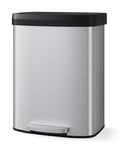 16 Gallon (60 l) Trash Can, Stainless Steel Kitchen Garbage Can, Recycling or Waste Bin with Liner Rim, Rear Handle, Soft Close Plastic Lid Step-on Pedal, Removable Inner Bucket