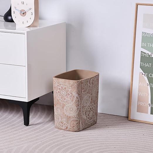 Polytree Boho Flowers Bathroom Trash Can 1.8 Gallon(7 Liter) Small Kitchen Garbage Can,Living Room Bedroom Trash Can, Decor Wastebasket for Home Office,Retro Brown