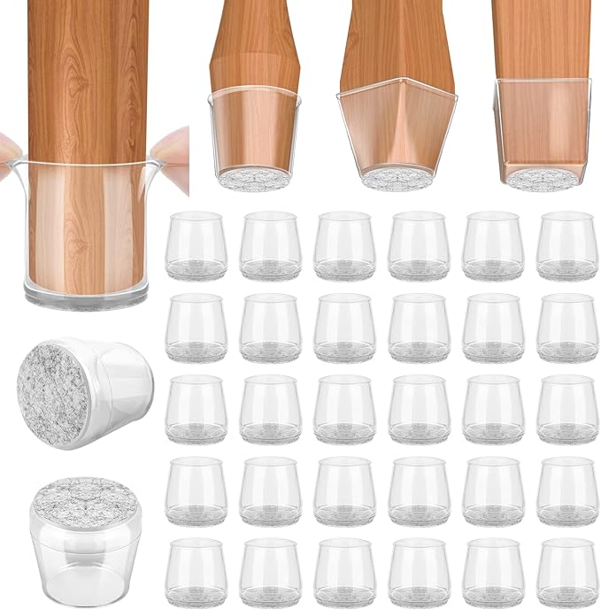 BALEINE 32 Pack Silicone Chair Leg Floor Protectors, Stool Leg Protectors Cap, Non-Slip Chair Leg Caps for Hardwood Floors (Clear & Large, 32 Pack)