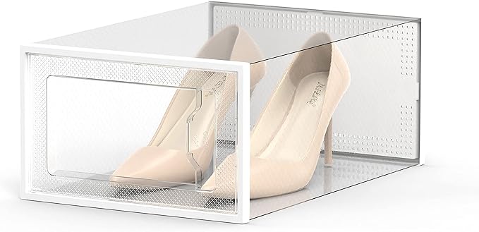 SEE SPRING 12 Pack Shoe Storage Box, Clear Plastic Stackable Shoe Organizer for Closet, Space Saving Foldable Shoe Rack Sneaker Container Bin Holder