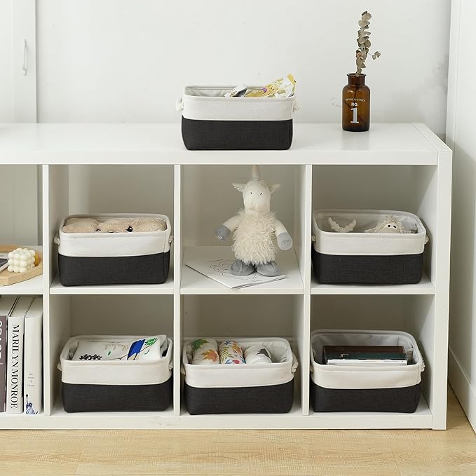 TheWarmHome Storage Bins for Shelves - 12x8x5.2 inch 1 Pack Storage Baskets for Gifts Empty for Closet Organizing Dog Gift Cloth Toy Cubes Box (White & Black)