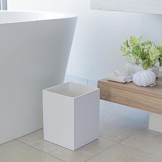 Matte White Square Small Trash Can, 2 Gallons / 7.5L Garbage Can, Waste Basket for Home, Bathrooms, Office, Under Desk, Bedroom, Laundry Room, Kitchen, Kids Room, and Dorm