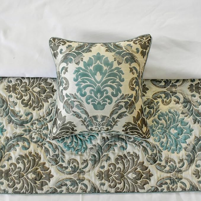 The HomeCentric King/Queen/Twin Blue Designer CA King 86"x18" Bed Runner Without Pillow Cover, Damask Bed Scarf on Jacquard Fabric - Royal Elegance