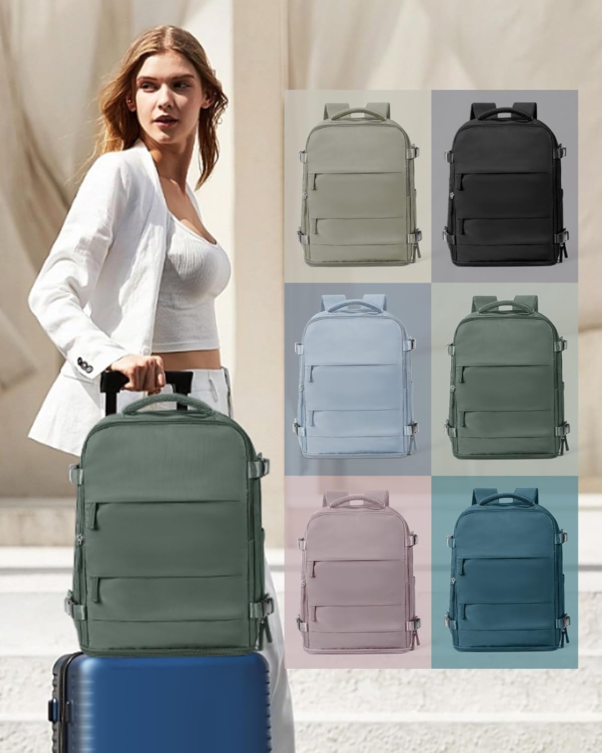 coowoz Large Travel Backpack Carry On for Women Man Waterproof Gym Backpacks Mochila de Viaje Teacher Travel Bag Essentials Personal Item Backpack Rucksack Airplane Accessories Must Haves Olive Green