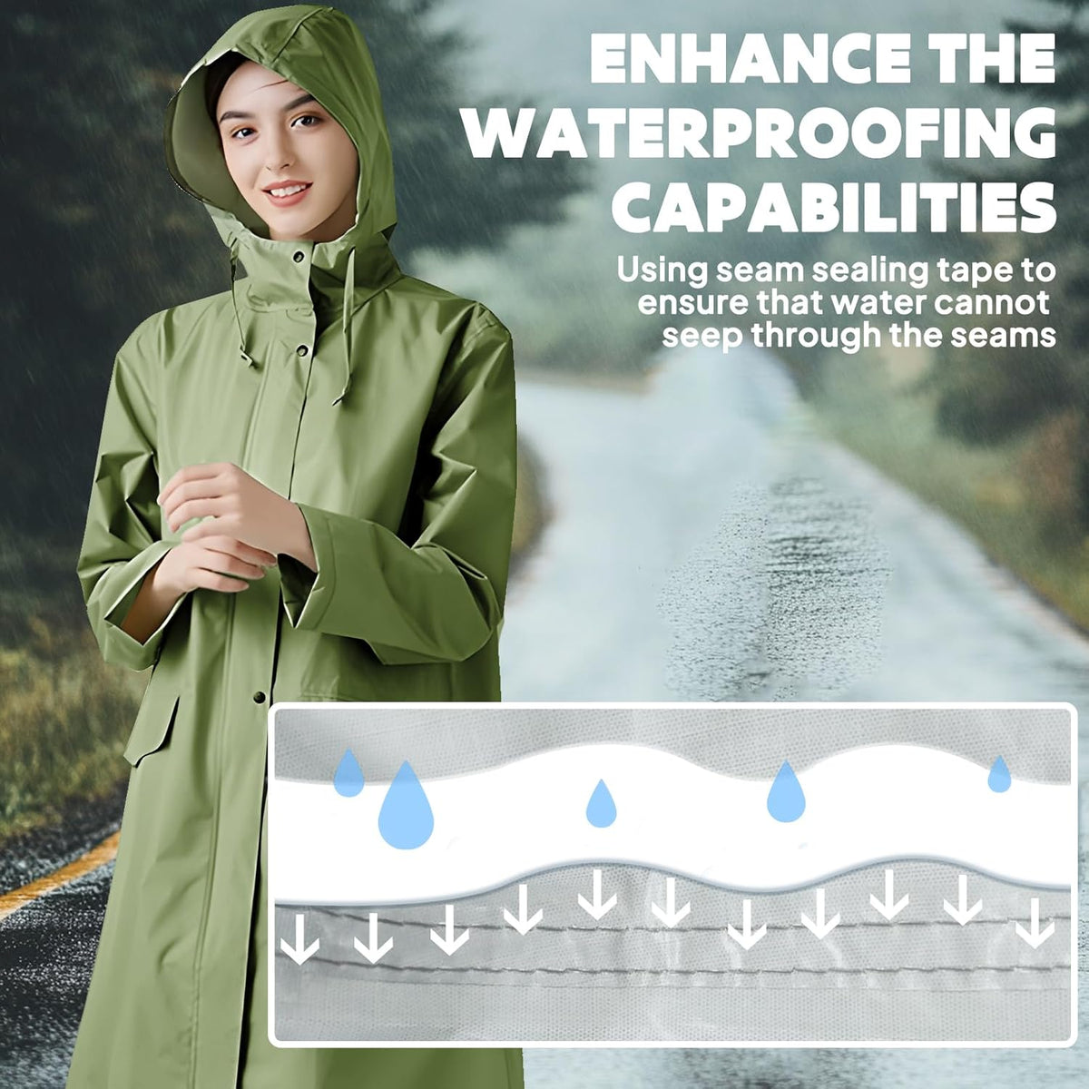 ANYOO Waterproof Rain Poncho Lightweight Reusable Hiking Hooded Coat Jacket for Outdoor Activities